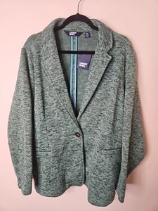 Lands End Blazer Women 1X Green Jacket Fleece Knit Classic Preppy Minimalist - Picture 1 of 16