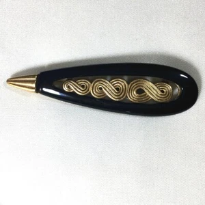 Seltene Vintage ovale Anstecknadel/10KT Gold Filled Brosche/längliche Brosche/schwarz und gold - Bild 1 von 12