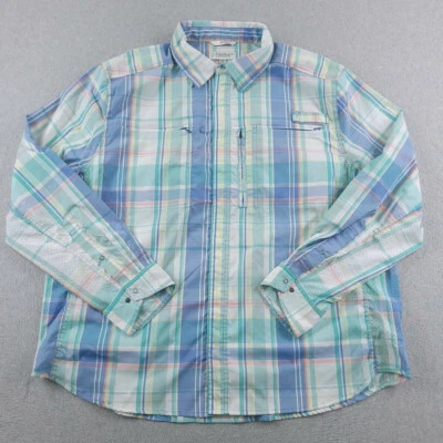 Coolibar Shirt Mens XXL Blue Plaid Sun Protection UPF 50 Vented Baraco Fishing Foto 1 de 4