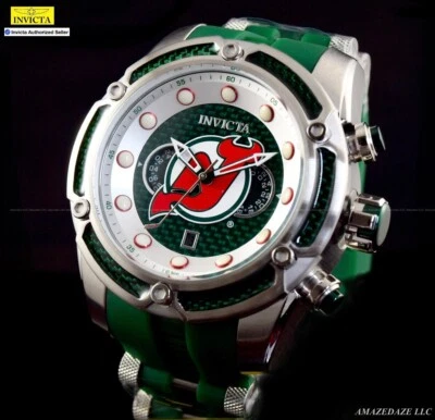 NEW Invicta Men 52mm Bolt NHL RETRO NEW JERSEY DEVILS Chronograph Green SS Watch - Image 1 of 4