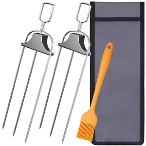 Chuanke 3-Prong Stainless Steel Skewers for BBQ Grilling with Push Bar Slider... - Picture 1 of 7