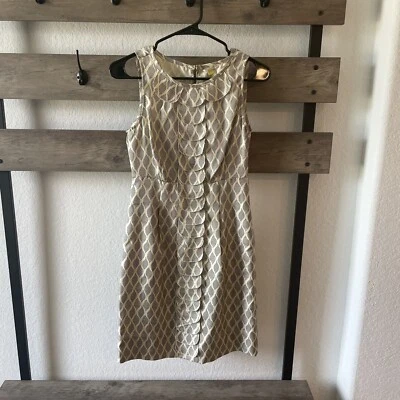 NWOT Leifsdottir Anthropologie 100% SILK Dress Pleated Front Ivory & Black Sz 2 - Imagem 1 de 4