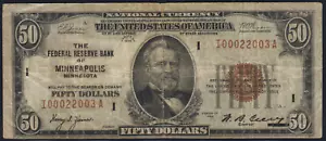 FR.1880-I 1929 Minneapolis $50 Federal Reserve Bank Note Fine - Picture 1 of 2