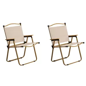 US 2Pcs Folding Large Steel Frame 600D Khaki Oxford Fabric Camping Chair 265lbs - Picture 1 of 8
