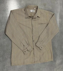 Vintage Brown Tan Houndstooth Long Sleeve Button Down Dress Shirt Size 41 L - Picture 1 of 3