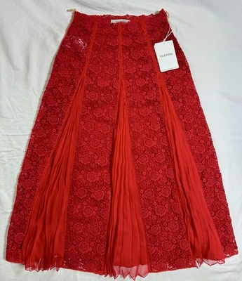 Falda midi VALENTINO GARAVANI Guipur Encaje Paneles Seda Gasa Talla 38 NUEVA CON ETIQUETAS $5,790 Foto 1 de 4