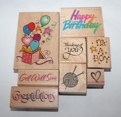 Lote de 8 sellos de goma rojos cumpleaños vacaciones ponte bien felicitaciones tejiendo Foto 1 de 2