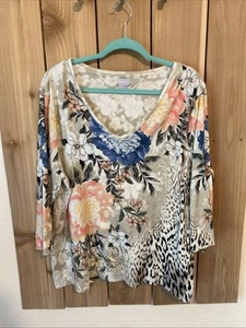 Chicos Multicolor Floral 3/4 Sleeve Top Size 4(US Size XXL) NWOT - Picture 1 of 3