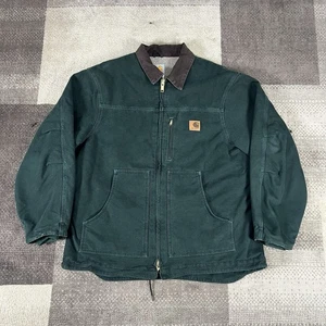 Vintage Carhartt Jacket C61 SPC Spruce Dark Green Mens XL Sherpa Lined Canvas - Picture 1 of 7