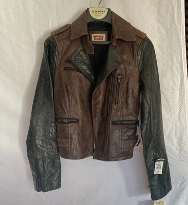 Jaqueta de couro genuíno para motocicleta Levi's Wilson’s Leather XS nova com etiquetas preta marrom - Imagem 1 de 4