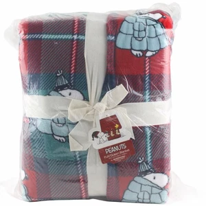 Berkshire Peanuts Snoopy Puffer Coat Throw Full Queen Blanket 90" x 90" Plaid - Picture 1 of 1