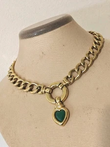 Stunning AGATHA PARIS Doorknob & Heart Massive Gold Link Chain Necklace Vintage - Picture 1 of 15