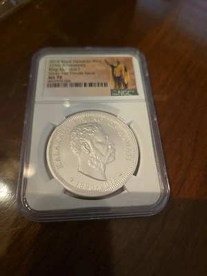 2018 Royal Hawaiian Mint 125th Anniversary King Kalakaua Silver 1oz NGC MS70 - Image 1 of 4
