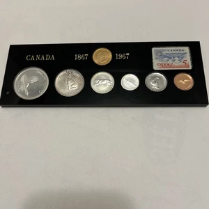 1867-1967 Canadian Centennial Souvenir Coin 6-Coin Set, Silber, mit Medaille - Bild 1 von 20