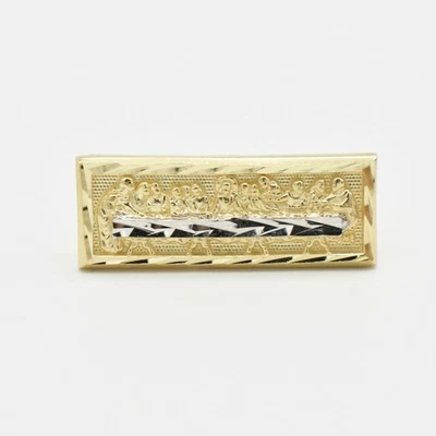 Anillo rectangular de oro blanco amarillo real de 10 quilates con corte de diamante de última cena para hombre Foto 1 de 4