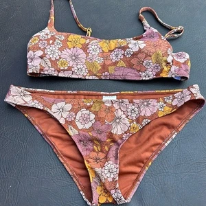 🧡🧡🧡Xhilaration large bathing suit floral with gold sparkle NWOT - Bild 1 von 4