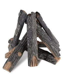 VEVOR 8 Pcs Oak Logs Gas Fireplace Ceramic Logs Heat-Resistant Indoor or Outdoor - Picture 1 of 7