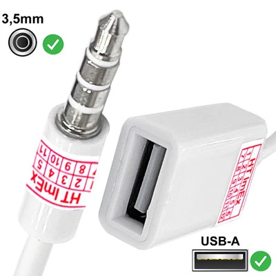 3 5-Mm-Klinkenstecker Auf Usb 2.0-Buchse Aux-Audio-Adapter-Konverterkabel - Weiß - Bild 1 von 4
