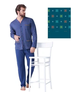 Pigiama uomo aperto in jersey di cotone caldo Karelpiu' KF9310 - Picture 1 of 1