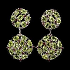 925 Sterling Silver Earrings Oval Peridot Rhodolite Natural Gemstone Jewelry - Picture 1 of 13