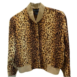 Vintage 90s Silk Leopard/Cheetah Print Bomber Jacket Size Small Chic Luxe Glam - Bild 1 von 9