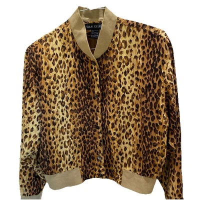 Vintage 90s Silk Leopard/Cheetah Print Bomber Jacket Size Small Chic Luxe Glam - Image 1 of 4