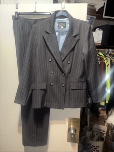 SUITS US Damen 11/12 grau mit blauen Nadelstreifen Hosenanzug gebraucht, in einwandfreiem Zustand - Bild 1 von 12