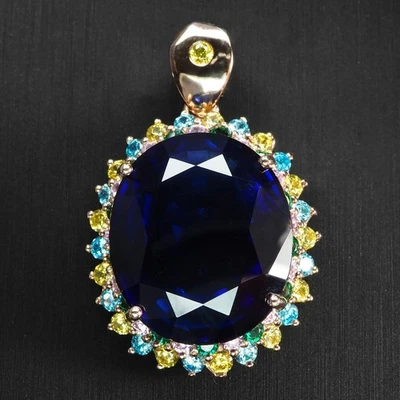 Glittering Intense Blue Sapphire 31.80Ct 925 Sterling Silver Rose Gold Pendants - Image 1 of 4