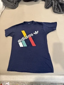 Vintage 80s Adidas T Shirt Medium USA Made Rainbow Trefoil 70s Graphic Soft Worn - Bild 1 von 5
