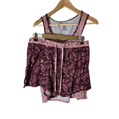 LUCKY BRAND Pink Burgundy Soft Pajama Set (1-shorts, 1-tank top) SZ M - Image 1 of 4