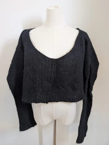 Women's Free People Black Alpaca Blend Oversized Cropped Wide V-neck Sweater... - Bild 1 von 9