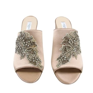 L.K. Bennett Women's Beige UK Size 5 Satin Floral Rhinestone D'Orsay Heels - Picture 1 of 10