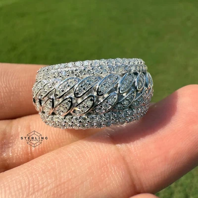 Moissanite Cuban Ring Size 10 Iced Pass Testers Men’s 925 Silver Bustdown Bling - Image 1 of 4
