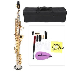 Professional Brass Soprano Straight Saxophone Silver Plated Tube Gold Key Sa HOM - Picture 1 of 7