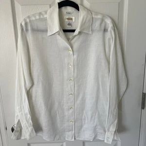 Talbots Linen Blouse Women’s Size 8-M Solid White Irish Linen Button Up - Picture 1 of 12