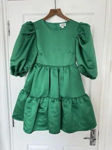 Green Puff Sleeve Short Dress Size 8 Party Christmas - Picture 1 of 4