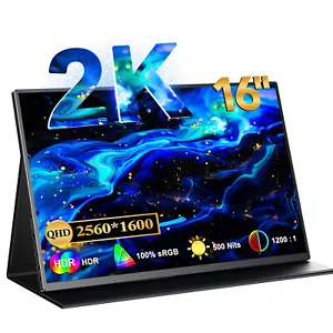 Used | 2K 16 Inch 2560x1600 HDR FreeSync Portable Screen Gaming Laptop Monitor - Picture 1 of 11