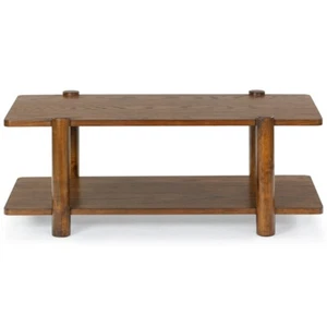 Safavieh Edisyn 2 Shelf Solid Wood Coffee Table in Medium Oak - Picture 1 of 8
