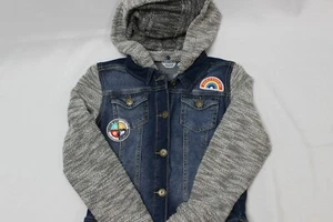 Girl's Mudd denim jacket with fabric hood and sleeves  - Picture 1 of 8