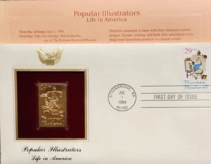 22K Gold 1994 Norman Rockwell 1st Day Cover Gold Proof Stamp Replica NO Address - Picture 1 of 1