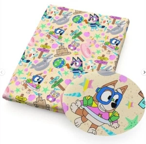 Bluey FAUX LEATHER ROLL 12" x 55" cartoon movie dog SMOOTH TEXTURE - Picture 1 of 2