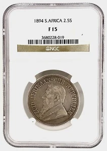 1894 South Africa 2 1/2 Two and a Half Shillings Silver Coin NGC F15  KM# 7 Rare - Picture 1 of 6