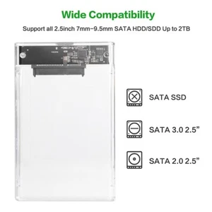 Festplattengehäuse 2,5 Zoll USB 3.0 - externe klare Hülle SSD HDD Caddy SATA - Bild 1 von 4
