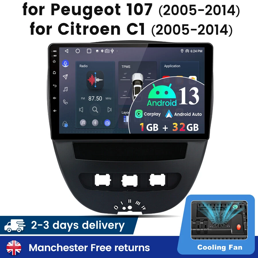 JUNSUN Android 13 Car Stereo Radio Sat Nav Carplay BT GPS For PEUGEOT 107 /Citroen C1