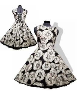 50er Jahre Kleid zum Petticoat Retrokleid grau schwarze Rosen Kleid  36 - Bild 1 von 3