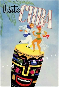 Arte de viaje con impresión de póster vintage de isla caribeña de Visit Cuba 1950 Land Of Fiesta - Imagen 1 de 4