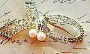 Original Art Deco Theodor Fahrner Brosche 925 Silber vergoldet Perlen - Bild 1 von 8