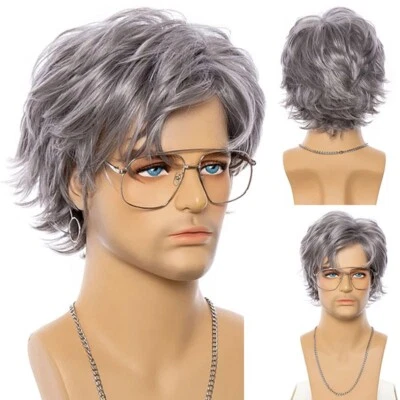 Hermosa peluca corta para hombre cabello sintético masculino disfraces fiesta pelucas completas Foto 1 de 4