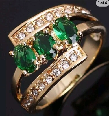 Anillos de boda de compromiso para mujer talla 8 nupciales verdes circonita cúbica rellenos de oro de 18 quilates Foto 1 de 4