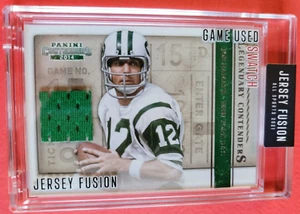JOE NAMATH GAME USED JERSEY &2021 Jersey Fusion 2014 PANINI CONTENDERS CARD JETS - Picture 1 of 2